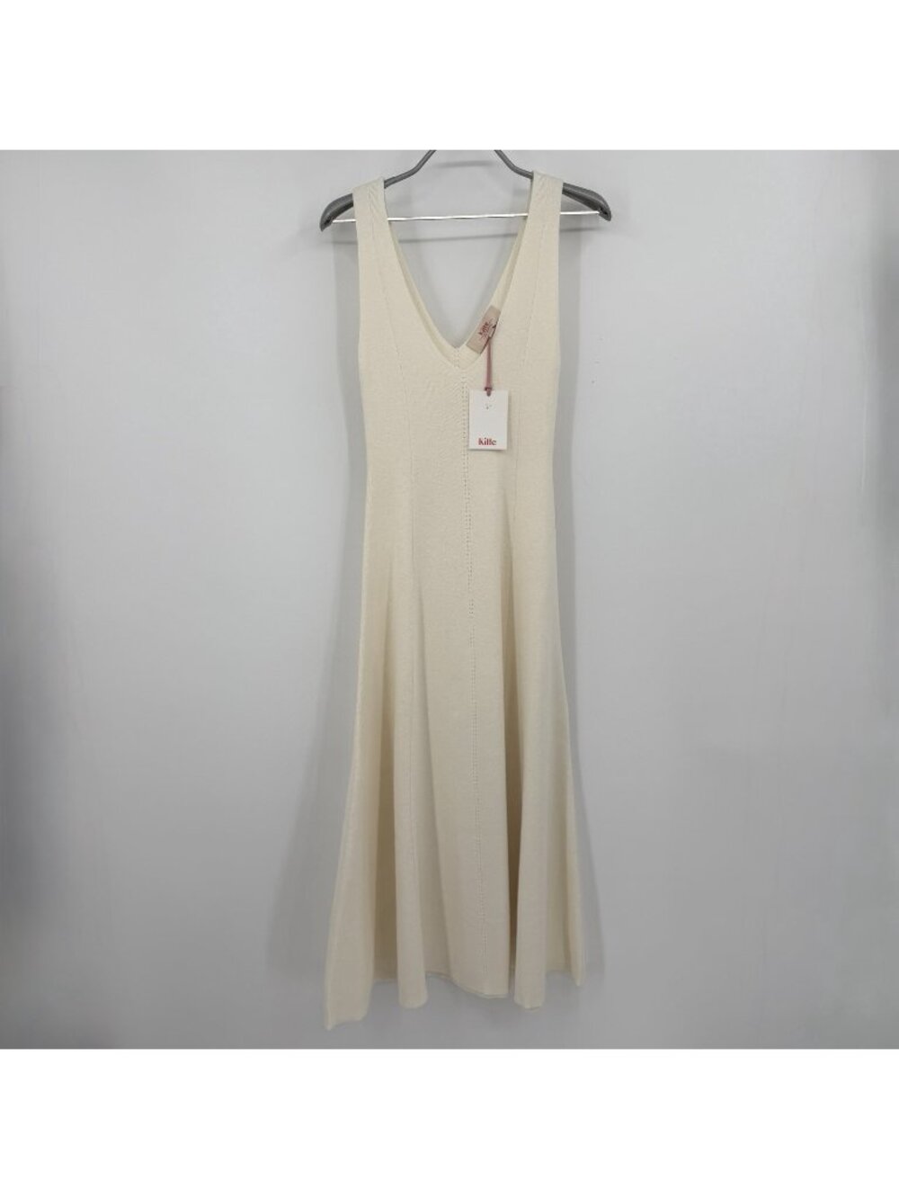 Kilte Collection Cotton-Cashmere Knit V-Neck Kaitlin Midi Dress in Ivory 1 S